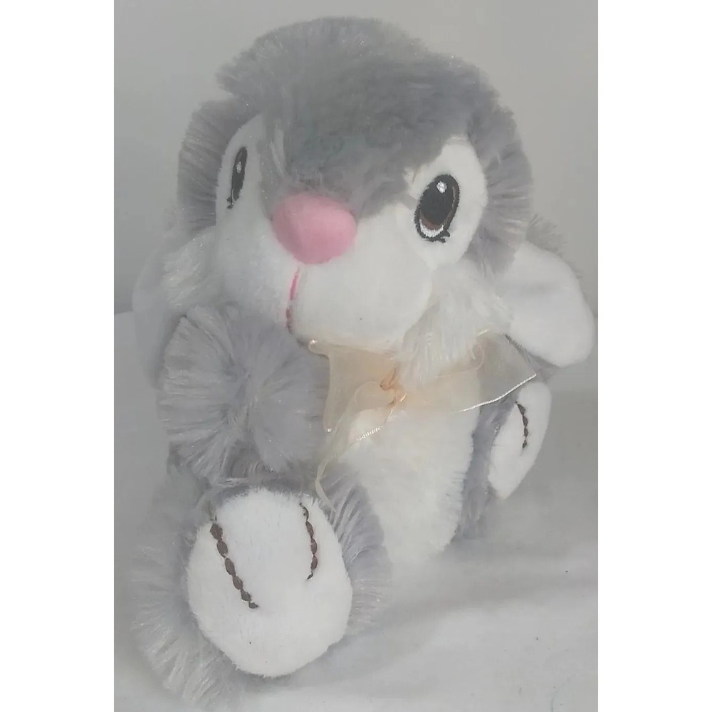 Plush Bunny Rabbit 7" Gray Stuffed‎ Embroidered Eyes Easter Dan Dee